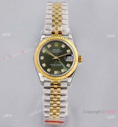 (EW)Swiss Clone Rolex Datejust 31mm Olive Green Jubilee Watch 2-Tone Case
